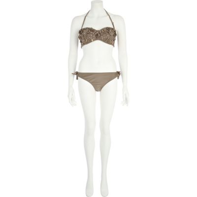 Beige tie side bikini bottoms