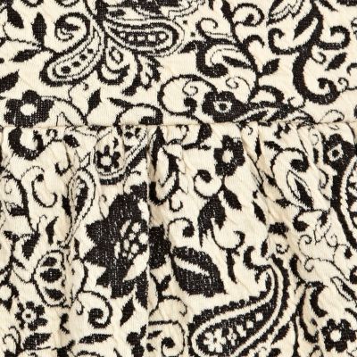 Cream jacquard contrast panel skater dress