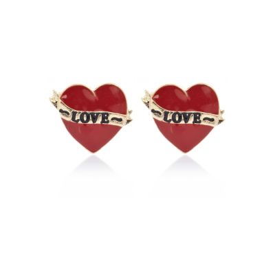 Red tattoo love stud earrings