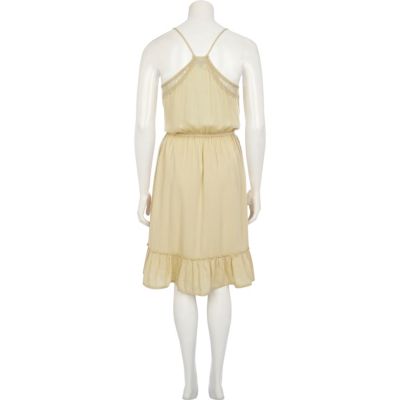Beige floral embroidered frill hem cami dress