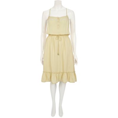 Beige floral embroidered frill hem cami dress