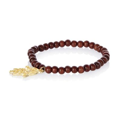 Brown wooden bead hand pendant bracelet