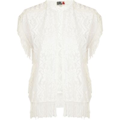 White Chelsea Girl fringed lace top