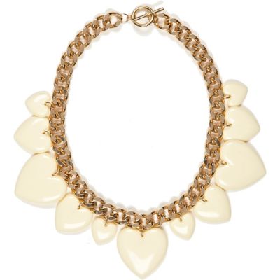 Cream retro heart chunky short necklace