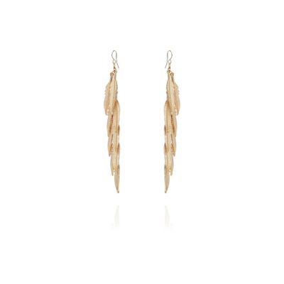 Gold tone clustered leaf drop earrings