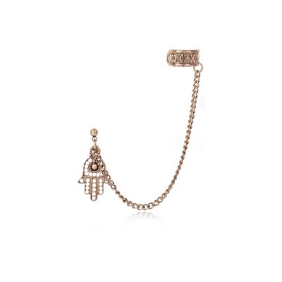 Gold tone talisman hand ear cuff