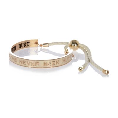 Cream enamel metal rope word bracelet