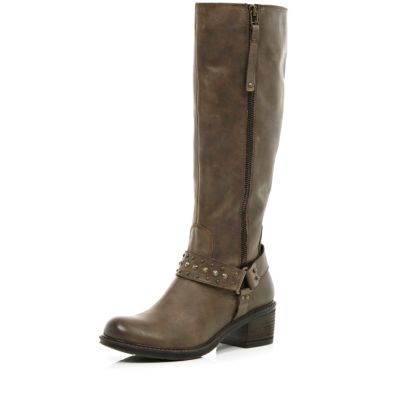 Brown western stud knee high boots