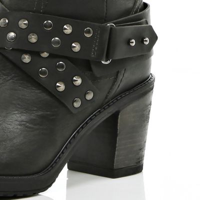 Black studded slouch knee high boots