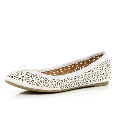 White laser cut ballet pumps