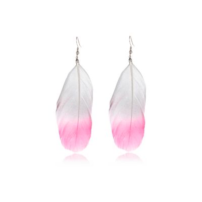 Pink dip dye feather earrings