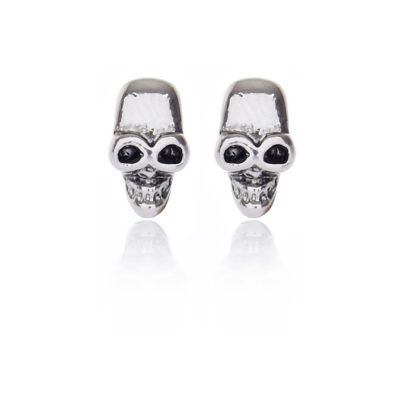 Silver tone skull stud earrings