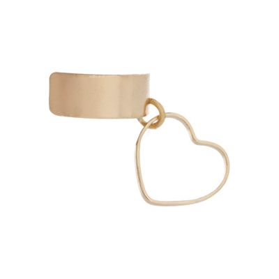 Gold tone hanging heart ear cuff