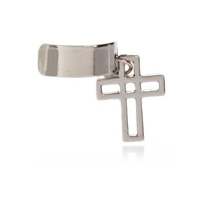 Silver tone cross ear cuff