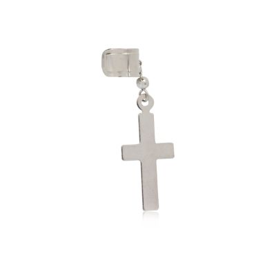 Silver tone oversized cross ear cuff