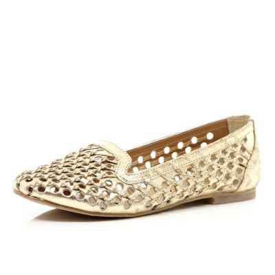 Gold woven slipper shoes 