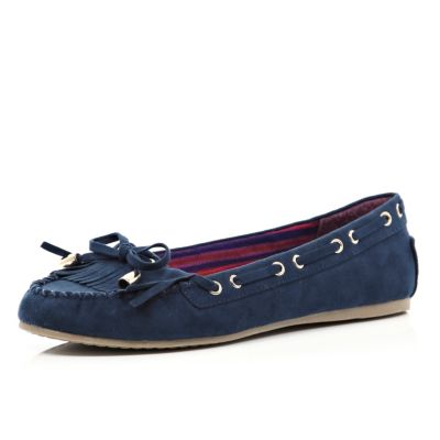 Navy fringe moccasins