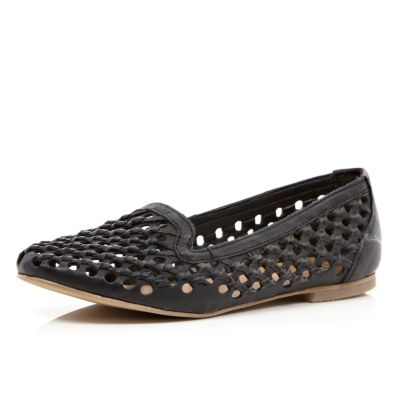 Black woven slipper shoes 