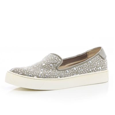 Beige embellished trainer slippers