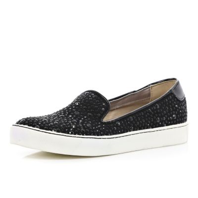 Black embellished trainer slippers