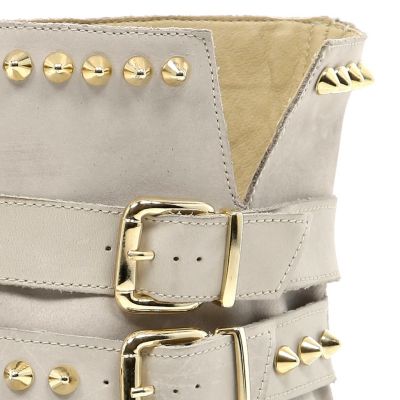 White studded buckle biker boots
