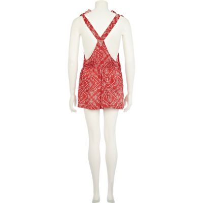 Red bandana print low back playsuit