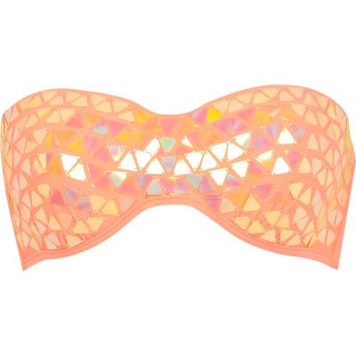 Coral triangle sequin embellished bikini top