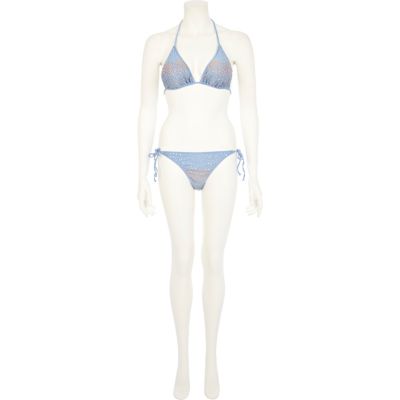 Light blue embellished bikini top 