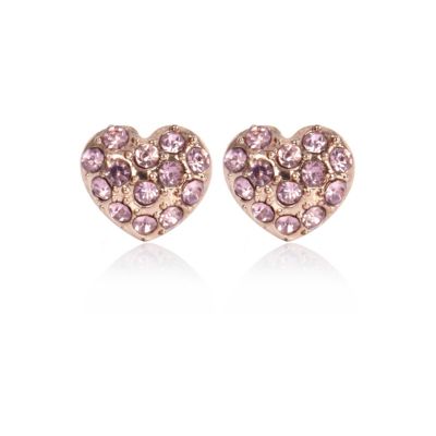 Rose gold tone diamante heart earrings