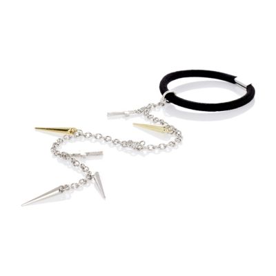 Silver tone hanging chain spike hairband