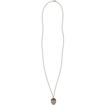 Silver tone filigree skull pendant necklace