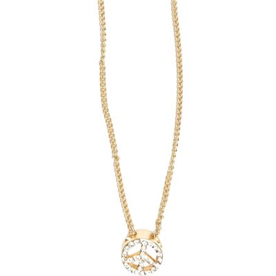 Gold tone diamante encrusted peace necklace