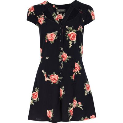 Black floral cut out playsuit
