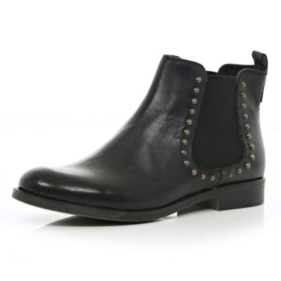 Black leather studded chelsea boots