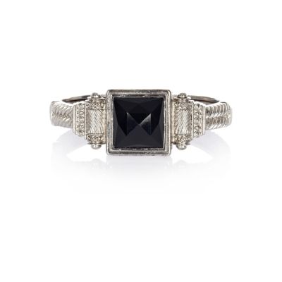 Silver tone square gem clamp cuff bracelet