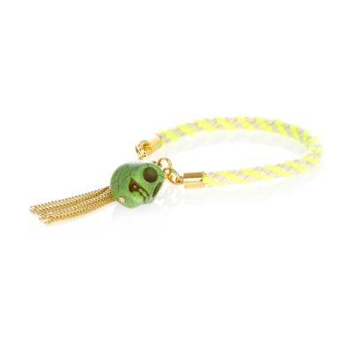 Yellow chain skull twisted rope bracelet