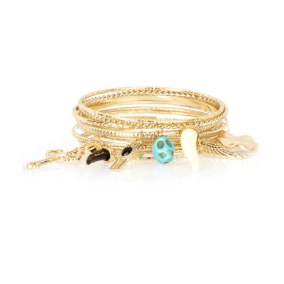 Gold tone hanging charm bangle pack