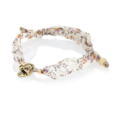 Pink ditsy print fabric skull bracelet