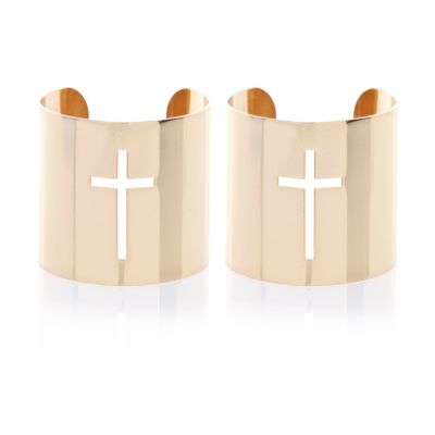 Gold tone metal cut out cross bangles