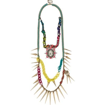 Pink bright fluro layered statement necklace