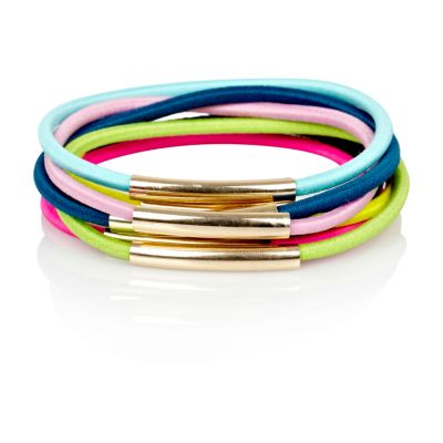 Multicoloured bungee cord metal hairband pack