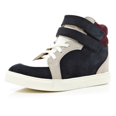 Navy colour block hidden wedge mid tops