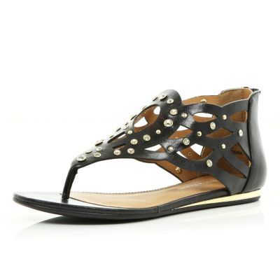 Black embellished grecian sandals