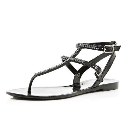 Black diamante jelly sandals