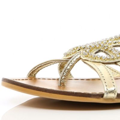 Gold diamante pattern embellished sandals