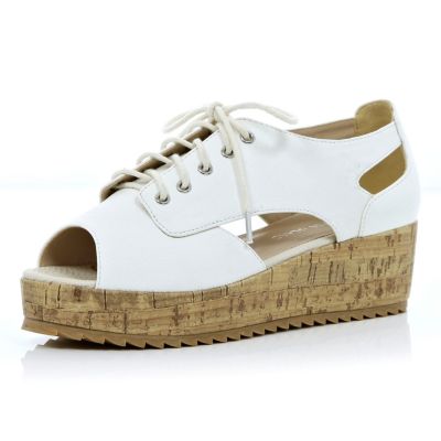 White cut out lace up flatform sandals