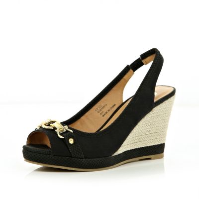 Black chain front peep toe wedges 