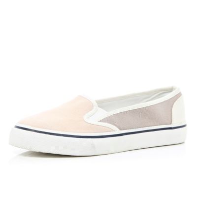 Pink canvas colour block slip on plimsolls