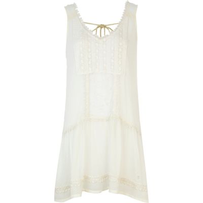 Cream crochet drop waist dress
