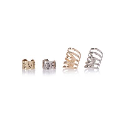 Gold and silver tone word ear cuffs pack